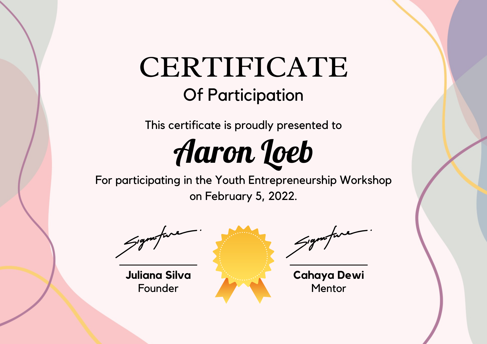 Pastel Simple Workshop Certificate of Participant